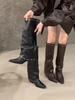 Eilyken Fashion Design Rivet Splicing Woman Knee-High Boots Autumn Winter Pointed Toe Square Heels Party Female Shoes