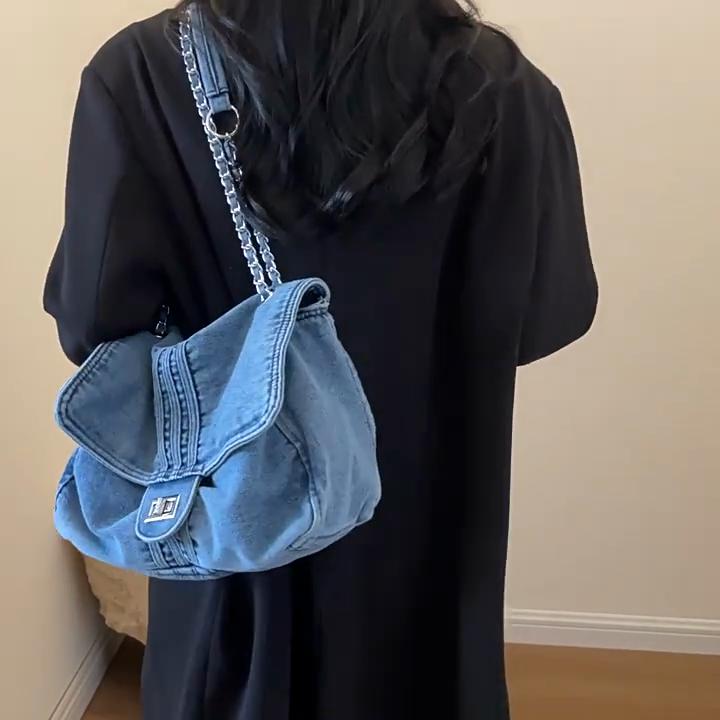 Women's Fashion Denim Shoulder Bag - Trendy Solid Color Underarm Handbag & Purse