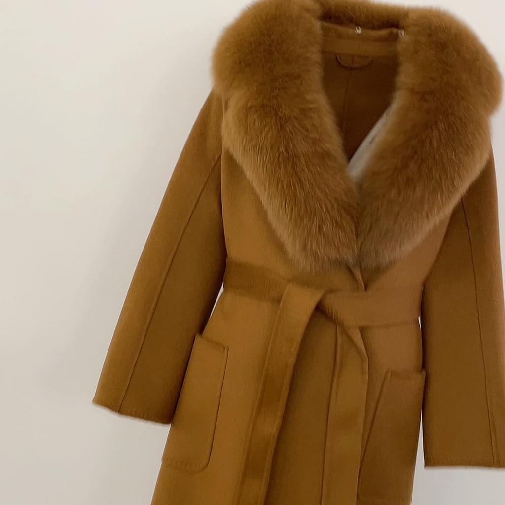 OFTBUY 2024 Autumn Winter Fashion Style Detachable Fox Fur Collar Splicing 100% Wool Coat Women Double-sided Woolen Coat Casual