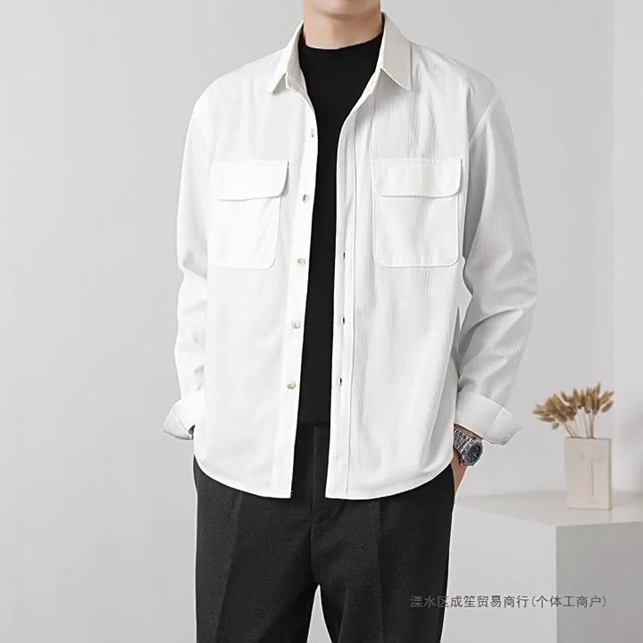 Cozy Up Men's Casual Shirt Corduroy Long Sleeve Button Down Work Shirt Jacket with Pockets