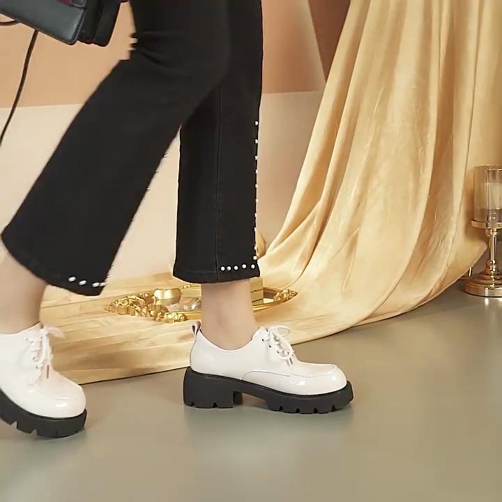 Women Loafers  Women Shoes British Style Platform Lace-up Round Toe Women's Shoes