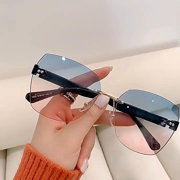 Vintage Rimless Sunglasses Gradient Sunglasses Women Shades Fashion UV400 Eyewear Frame Sun Glasses Ladies Eyeglasses