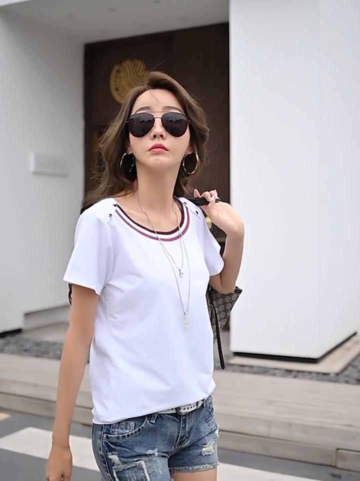 Женские летние свободные футболки, корейские женские повседневные топы с короткими рукавами и круглым вырезом, женские лоскутные тонкие футболки