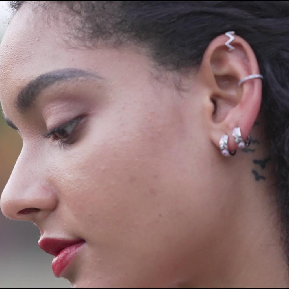 Bamoer 1 PCS Colorful Zircon Ear Clip, Women Genuine 925 Sterling Silver Clear CZ Statement Wedding Jewelry