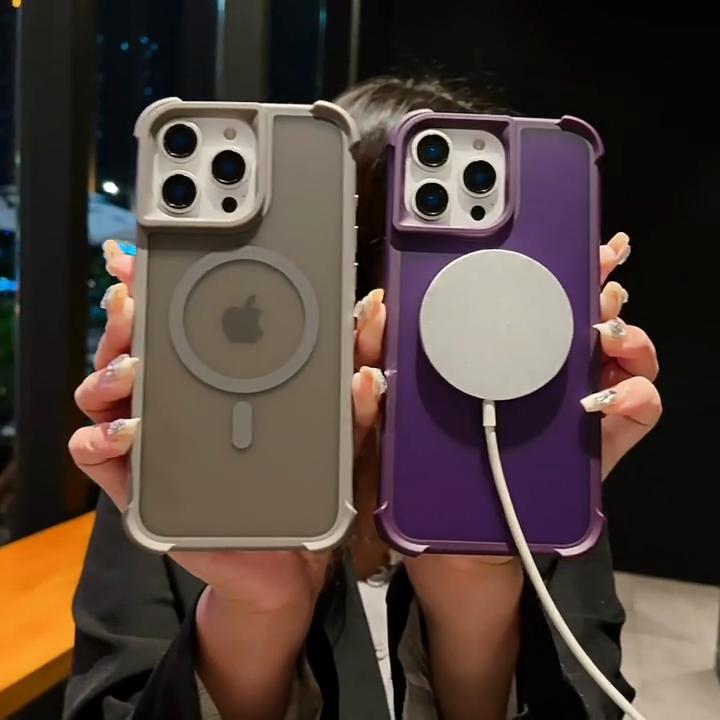 Magnetic Luxury Matte Fall Prevention Armor Shockproof Case For iPhone 16 15 14 13 12 Pro Max Wireless Charge For Magsafe Cover