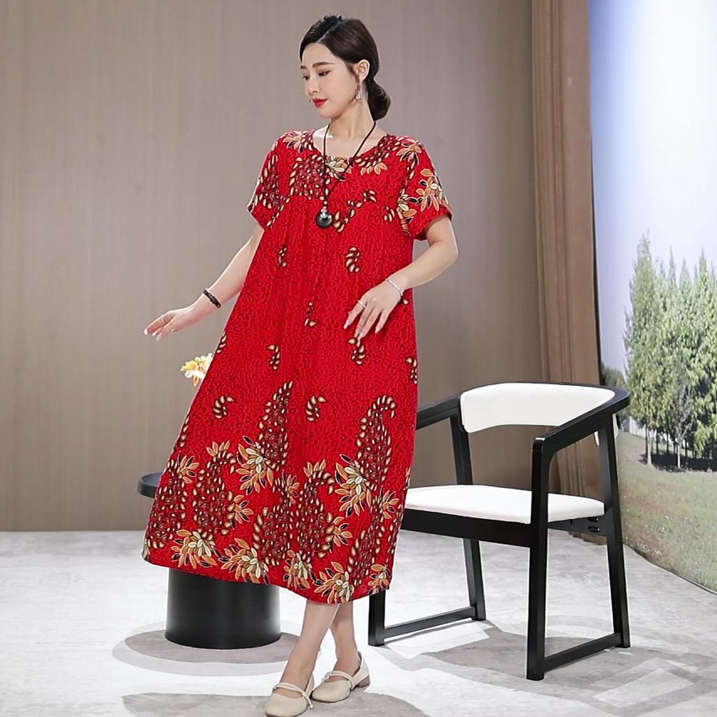Elegant Long Dresses with Sleeves Plus Size Casual Loose Short Sleeve Vintage Dress for Women Summer Clothes