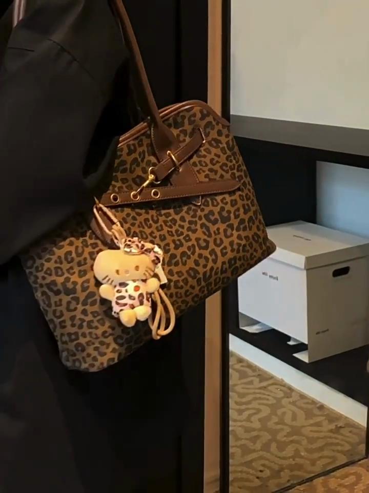 New Leopard Stitching Tote Bag Fashion Retro Matte Large-capacity Handbag Daily Commuter Shoulder Bag