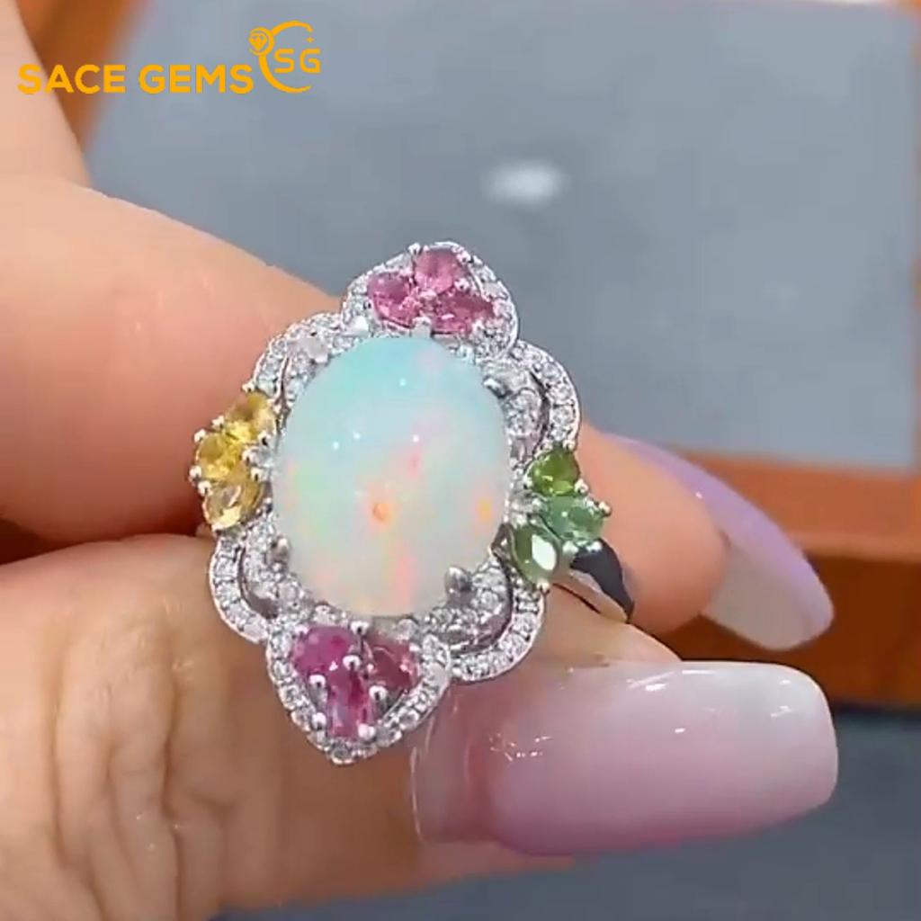 Sace Gems 925 Sterling Silver Certified 10*12MM Natual Opal Rings for Women Engagement Cocktail Party Fine Jewelry Gift