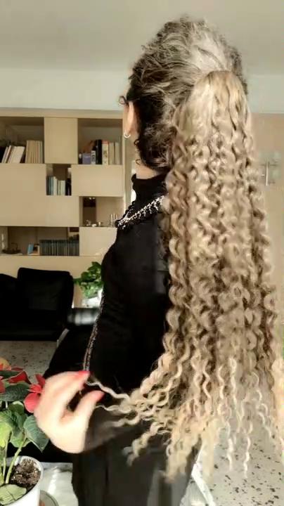 MERISIHAIR Synthetic Drawstring Ponytail Long Curly Ponytail Clip In Hair Extension Women Natural Black Hairpiece